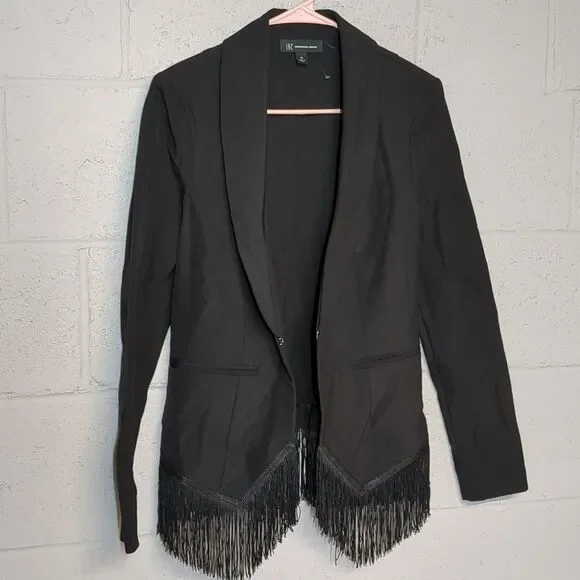 Women's I.N.C. Black Fitted Blazer Fringe Trim Size XS EUC - Picture 7 of 7